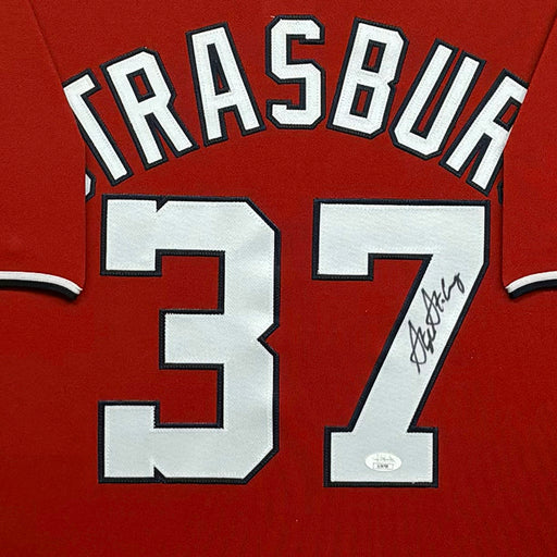 Stephen Strasburg Signed Washington Red Custom Suede Matte Framed Baseball Jersey