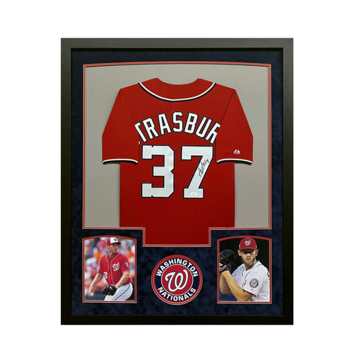 Stephen Strasburg Signed Washington Red Custom Suede Matte Framed Baseball Jersey