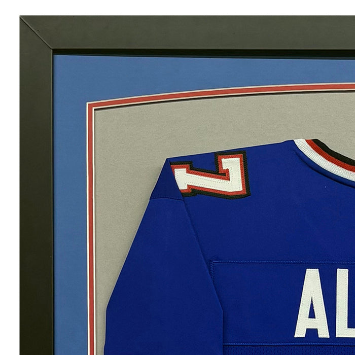 Josh Allen Signed Buffalo Blue Custom Suede Matte Framed Football Jersey (Beckett)