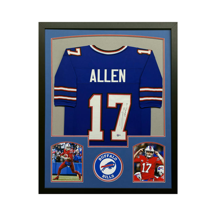 Josh Allen Signed Buffalo Blue Custom Suede Matte Framed Football Jersey (Beckett)