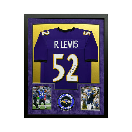 Ray Lewis Signed Baltimore Purple Custom Suede Matte Framed Football Jersey