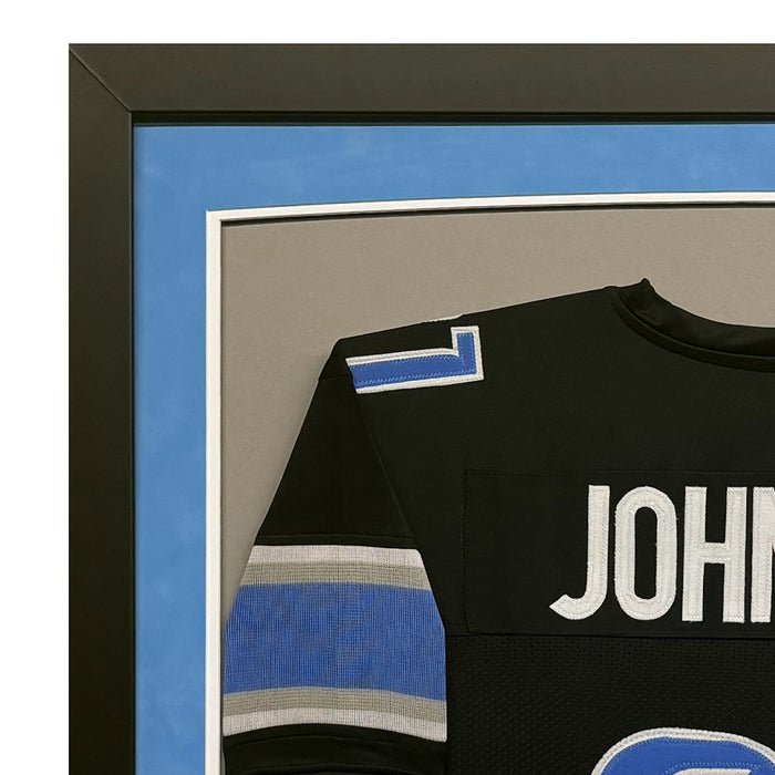 Calvin Johnson Signed Detroit Black Custom Suede Matte Framed Football Jersey