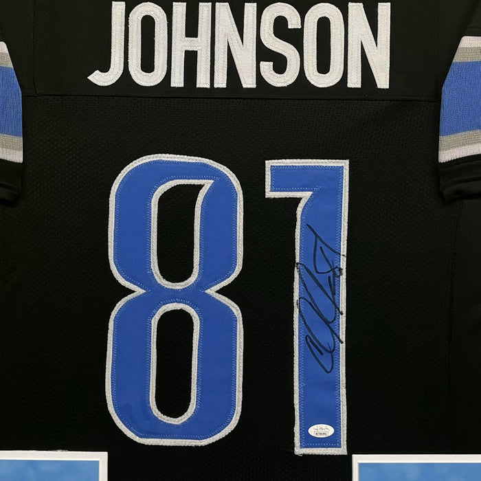 Calvin Johnson Signed Detroit Black Custom Suede Matte Framed Football Jersey