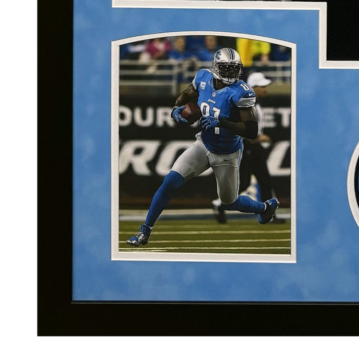 Calvin Johnson Signed Detroit Black Custom Suede Matte Framed Football Jersey