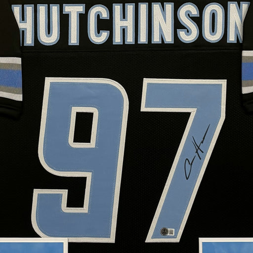 Aidan Hutchinson Signed Detroit Black Custom Suede Matte Framed Football Jersey