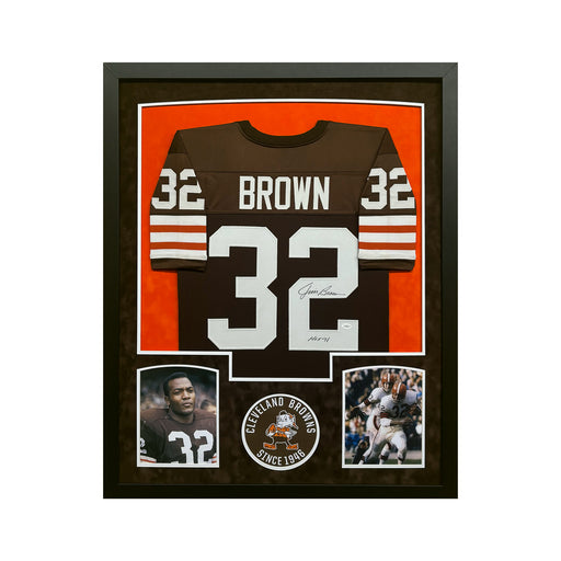 Jim Brown Signed HOF Inscribed Cleveland Brown Custom Suede Matte Framed Football Jersey