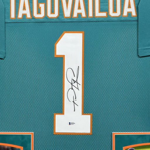 Tua Tagovailoa Signed Miami Teal Custom Suede Matte Framed Football Jersey