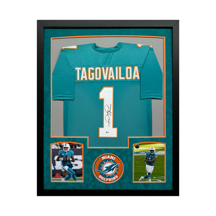 Tua Tagovailoa Signed Miami Teal Custom Suede Matte Framed Football Jersey