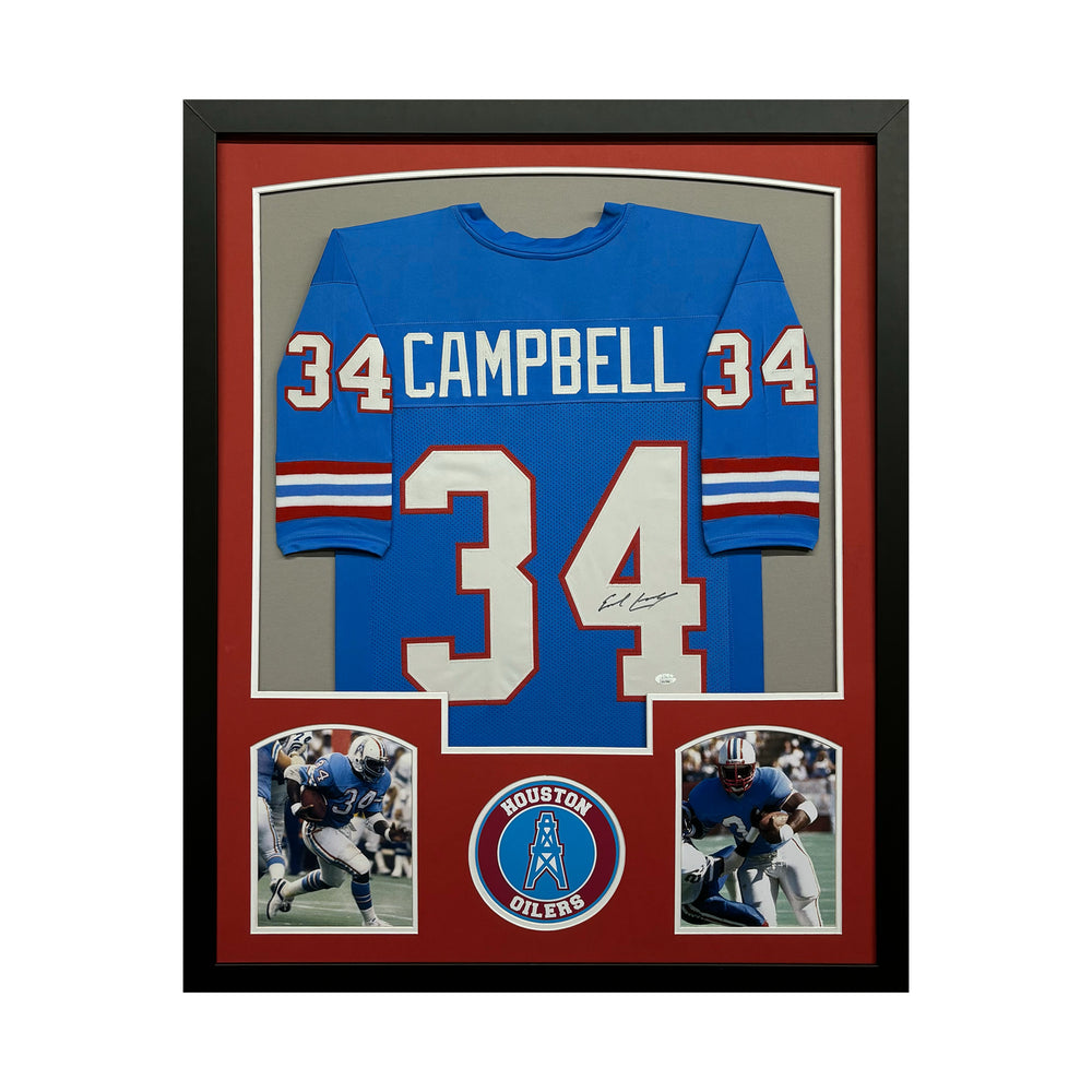 Earl Campbell Signed Houston Blue Custom Suede Matte Framed Football Jersey