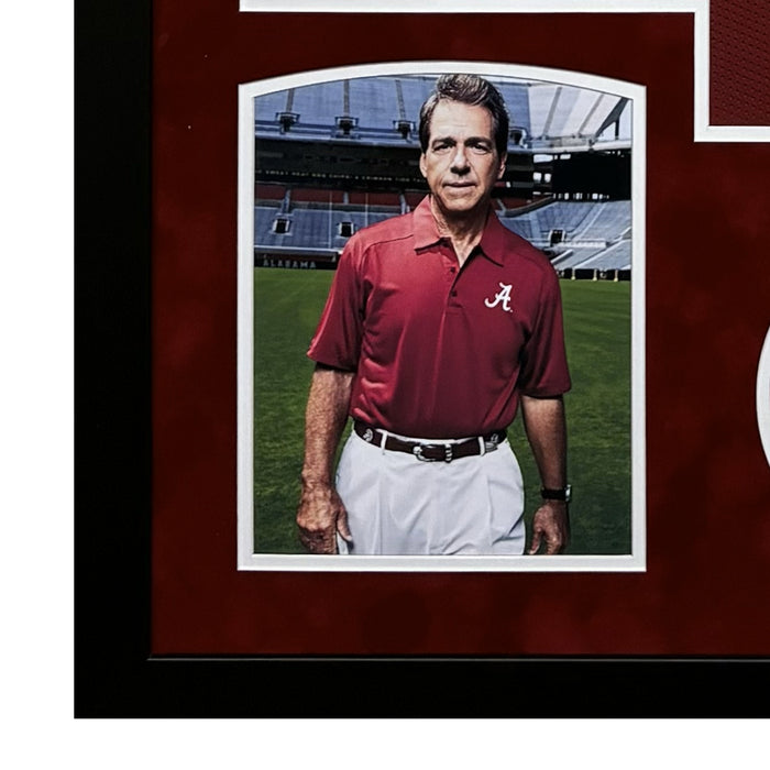 Nick Saban Signed Alabama Crimson Custom Suede Matte Framed Football Jersey