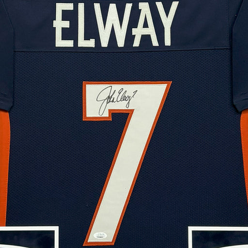 John Elway Signed Denver Blue Custom Suede Matte Framed Football Jersey (JSA)