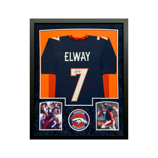 John Elway Signed Denver Blue Custom Suede Matte Framed Football Jersey (JSA)