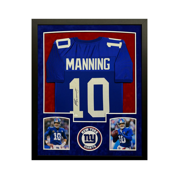 Eli Manning Signed New York Blue Custom Suede Matte Framed Football Jersey