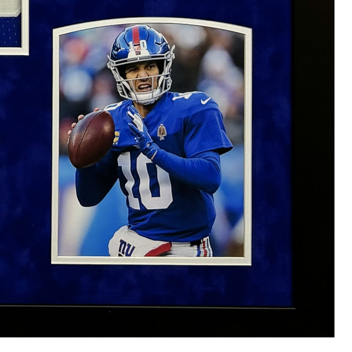 Eli Manning Signed New York Blue Custom Suede Matte Framed Football Jersey