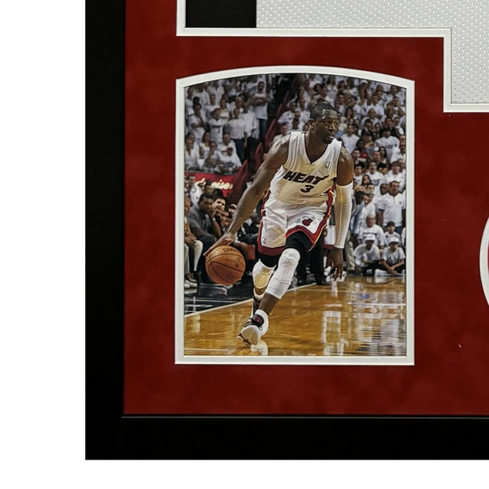 Dwayne Wade Signed Miami White Custom Suede Matte Framed Basketball Jersey