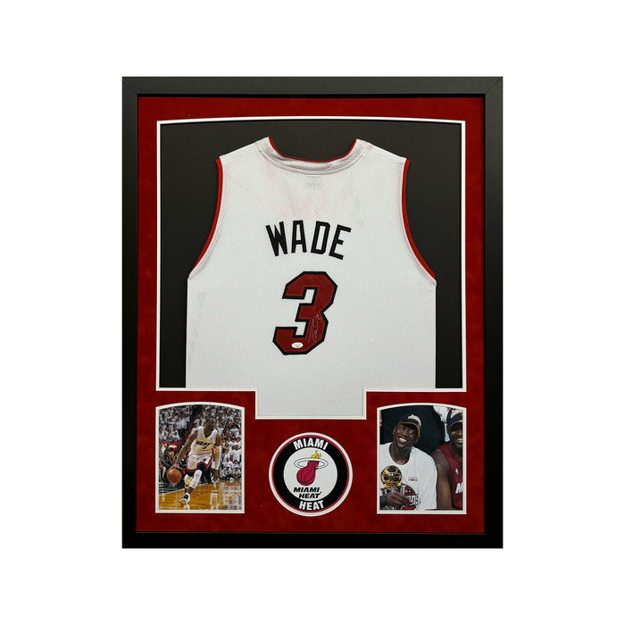 Dwayne Wade Signed Miami White Custom Suede Matte Framed Basketball Jersey