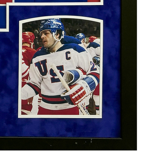 Mike Eruzione Signed Team USA Custom Suede Matte Framed Hockey Jersey