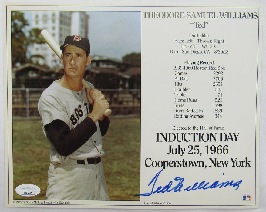 Ted Williams Signed 8x10 Photo JSA LOA YY45660