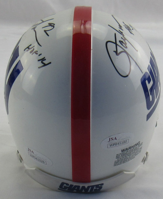 Lawrence Taylor Michael Strahan Signed Giants Mini Helmet JSA WP941026 & WP845180