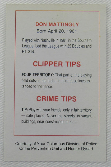 1982 Columbus Clippers Police Set AAA YANKEES DON MATTINGLY - Lot of 4