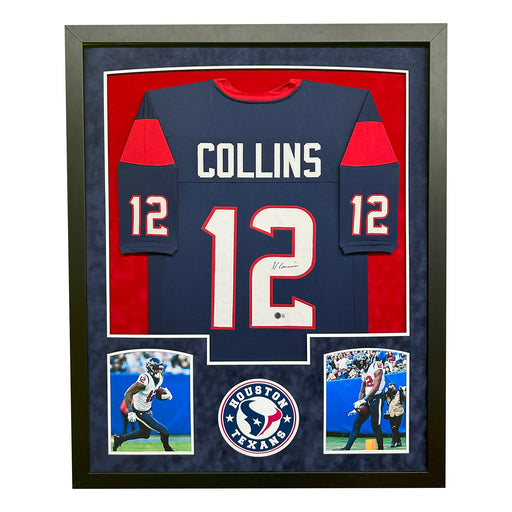 Nico Collins Signed Houston Blue Custom Suede Matte Framed Football Jersey