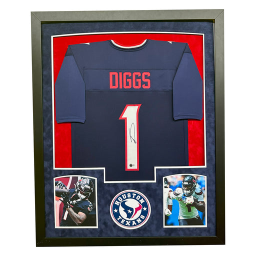 Stefon Diggs Signed Houston Blue Custom Suede Matte Framed Football Jersey