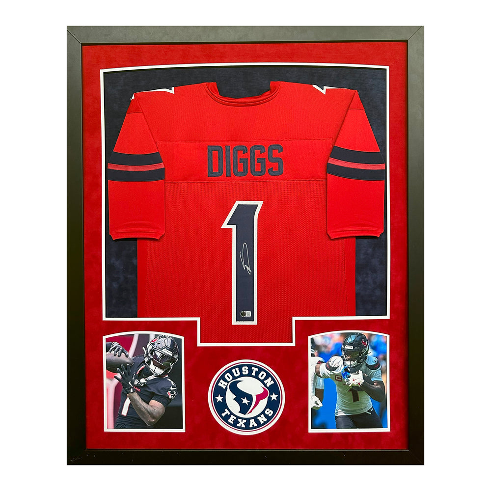 Stefon Diggs Signed Houston Red Custom Suede Matte Framed Football Jersey