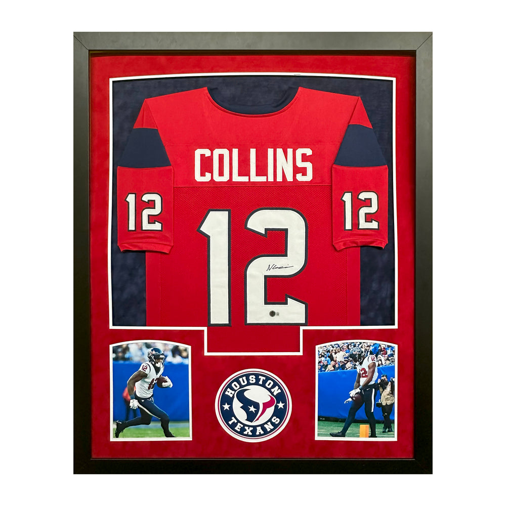 Nico Collins Signed Houston Red Custom Suede Matte Framed Football Jersey