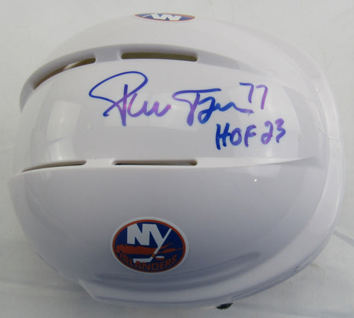 Pierre Turgeon Signed Islanders White Mini Helmet JSA Witness