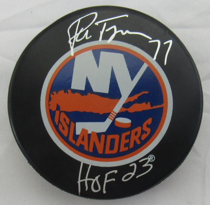 Pierre Turgeon Signed Islanders Logo Hockey Puck w/ Insc JSA Witnessed II