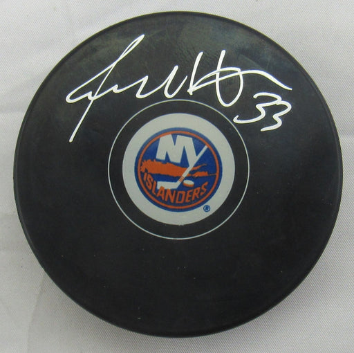 Benoit Hogue Signed Islanders Logo Hockey Puck JSA Witnessed