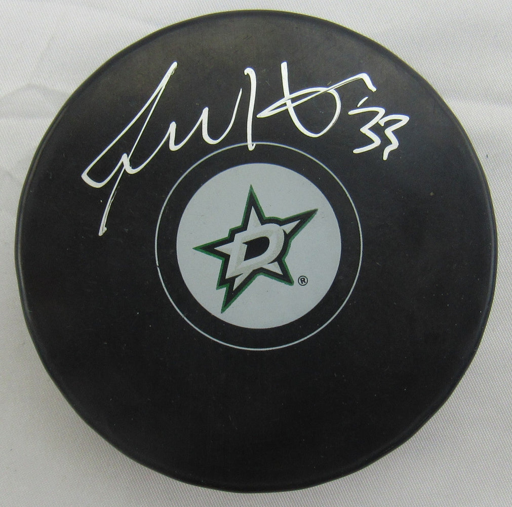 Benoit Hogue Signed Stars Logo Hockey Puck JSA Witnessed