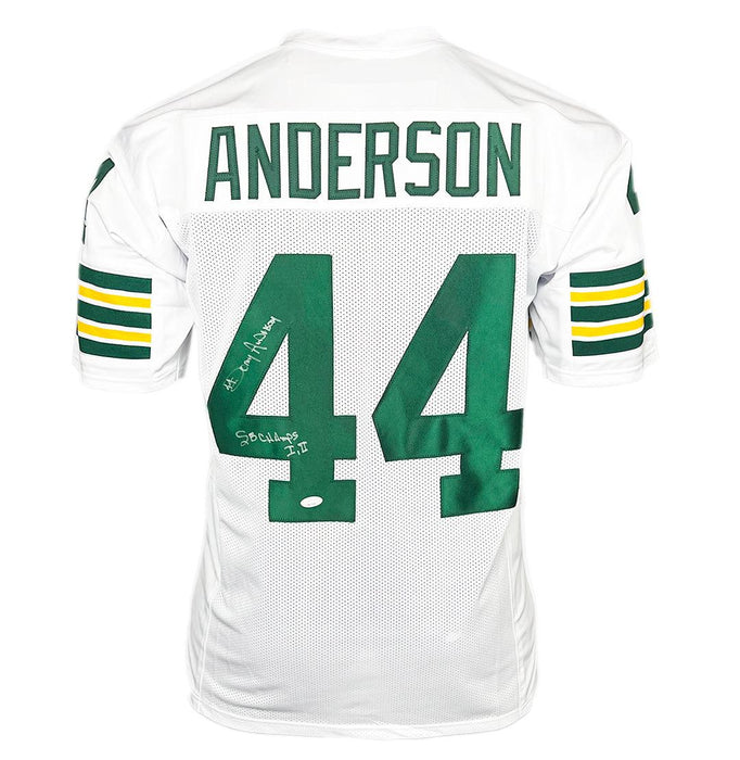 RSA Donny Anderson Signed SB Champs I, II Inscription Green Bay Green Football Jersey (JSA)