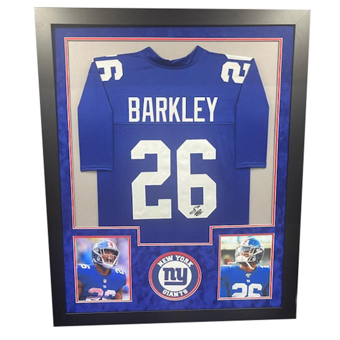 NY Giants Saquon Barkley Signed Framed Custom Blue Football Jersey BAS