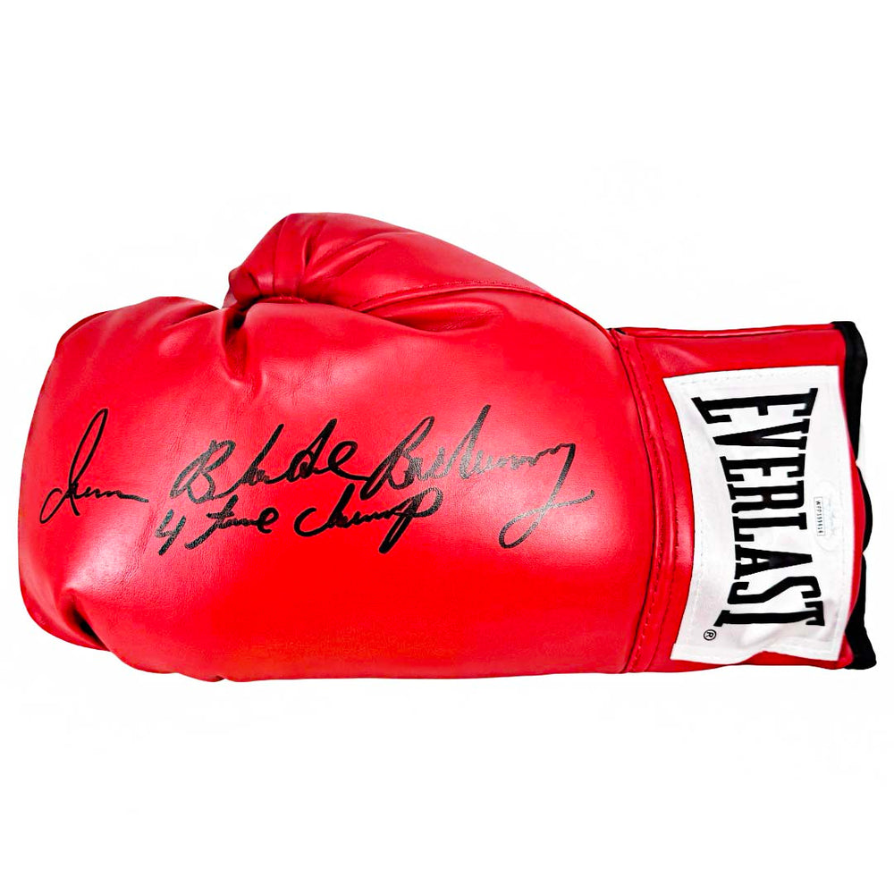 Iran Blade Barkley Signed 4 Time Champ Inscription Red Boxing Glove (JSA)