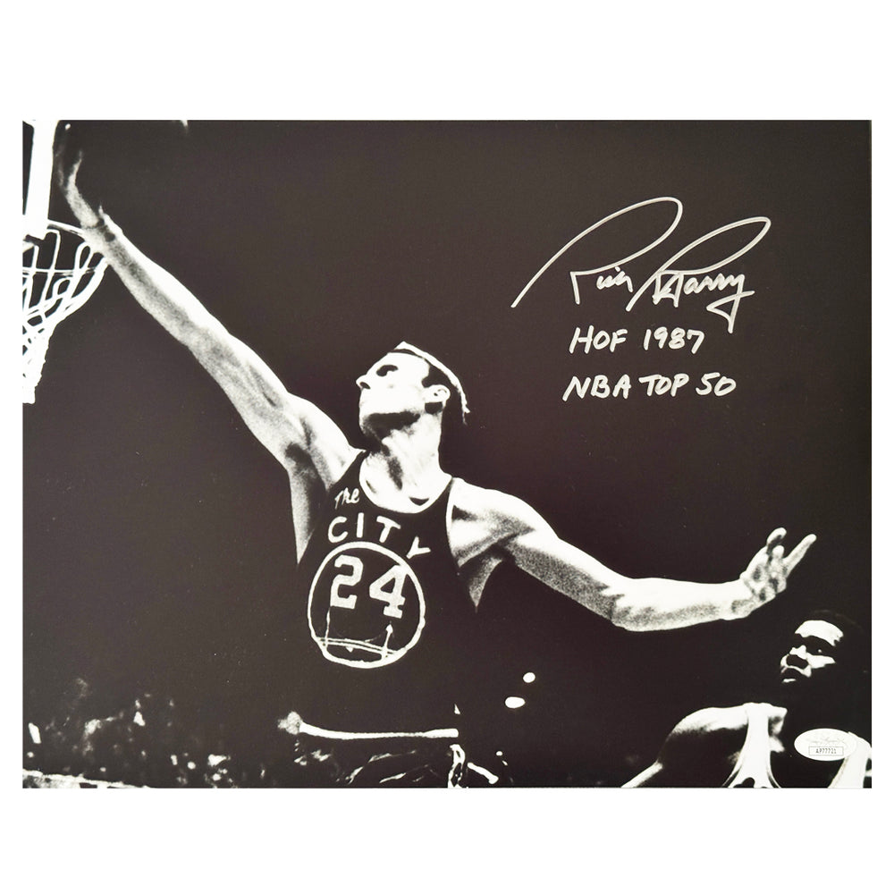 Rick Barry Signed HOF 1987 NBA Top 50 Inscription Pose 1 Basketball 11x14 Photo (JSA)