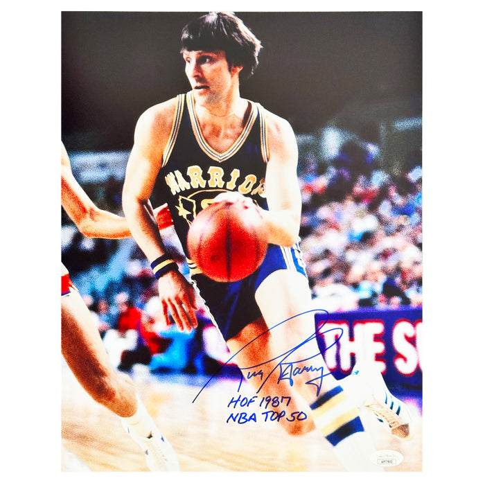 Rick Barry Signed HOF 1987 NBA Top 50 Inscription Pose 4 Basketball 11x14 Photo (JSA)