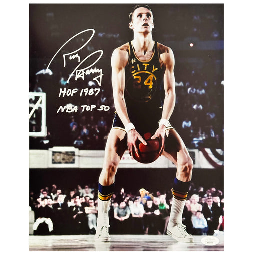 Rick Barry Signed HOF 1987 NBA Top 50 Inscription Pose 5 Basketball 11x14 Photo (JSA)