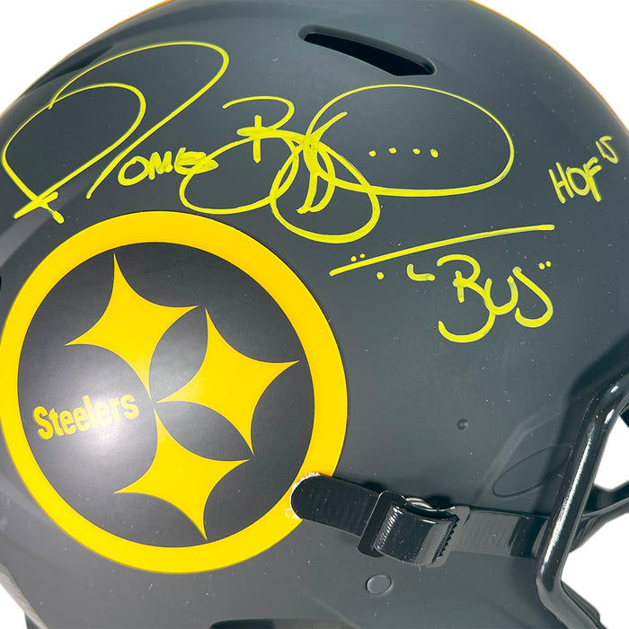 Jerome Bettis Signed HOF - The Bus Inscriptions Pittsburgh Steelers Authentic Eclipse Speed Full-Size Football Helmet (Beckett)