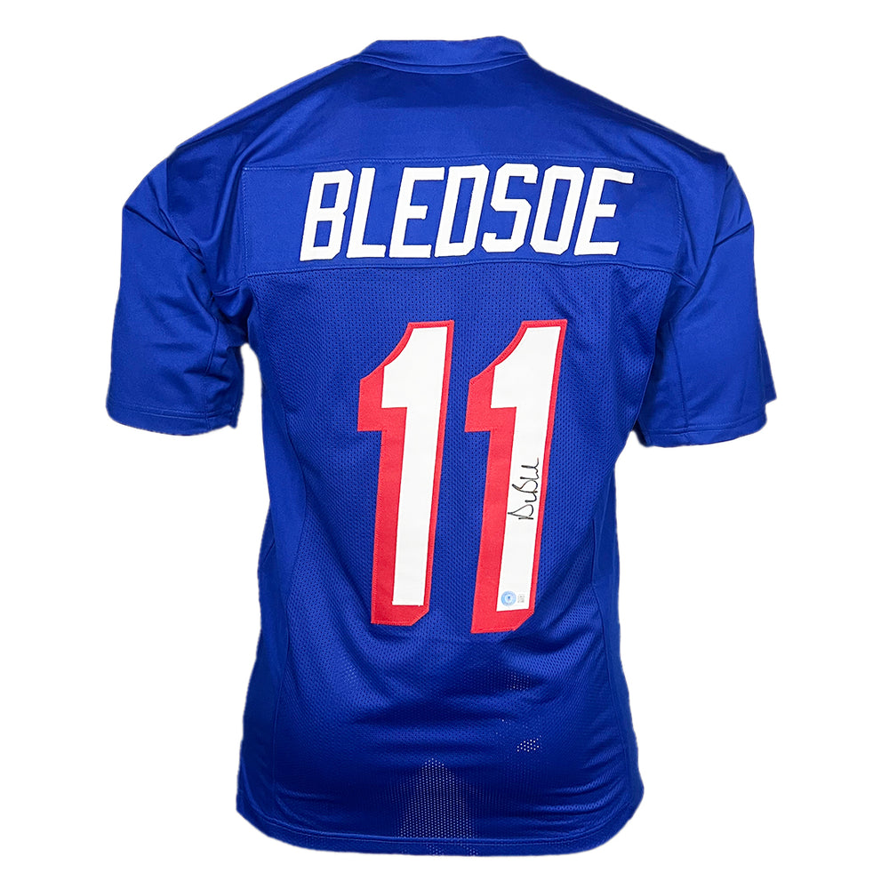 Drew Bledsoe Signed New England Blue Football Jersey (Beckett)