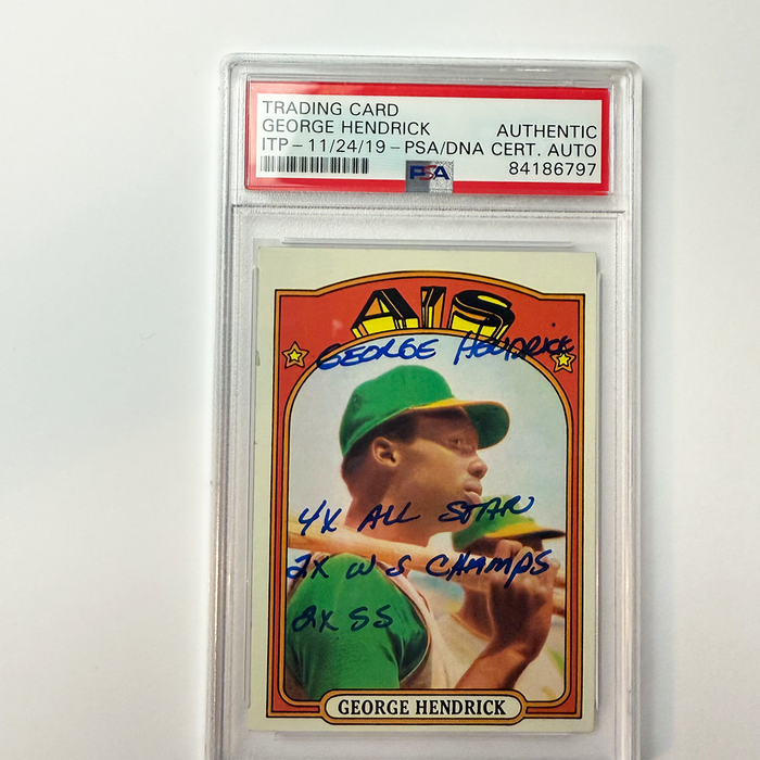 George Hendricks Signed 1972 Topps Rookie #406 w/3 Inscriptions PSA Auto Authentic