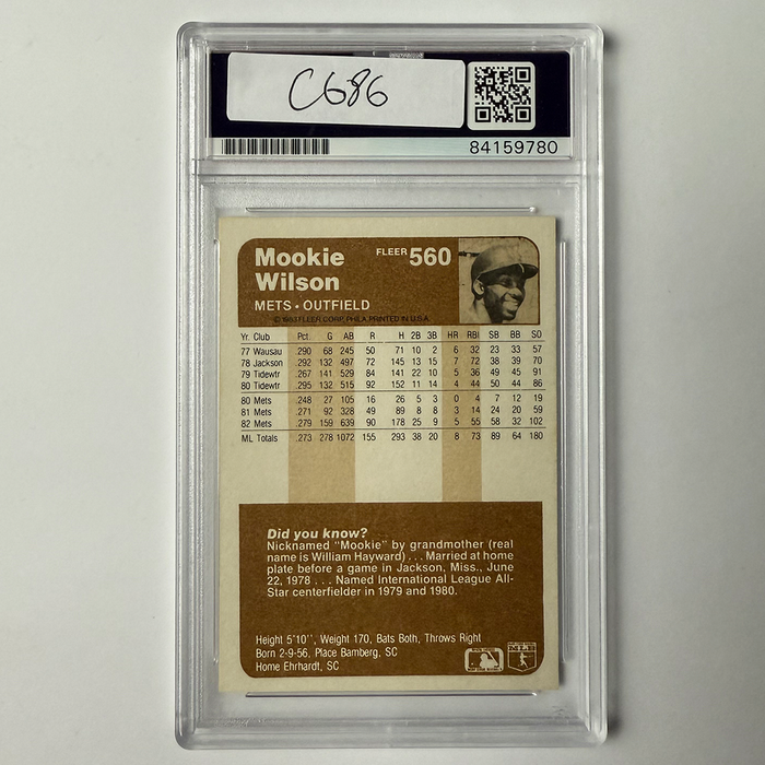 Mookie Wilson Signed 1983 Fleer #560 w/2 Inscriptions PSA Auto Authentic