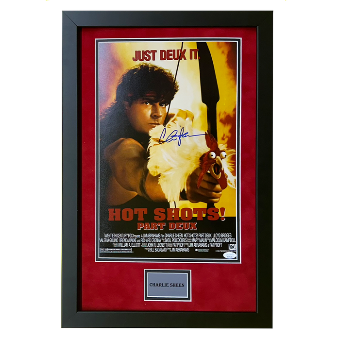 Charlie Sheen Hand Signed & Framed 11x17 Hot Shots Movie Poster (JSA)