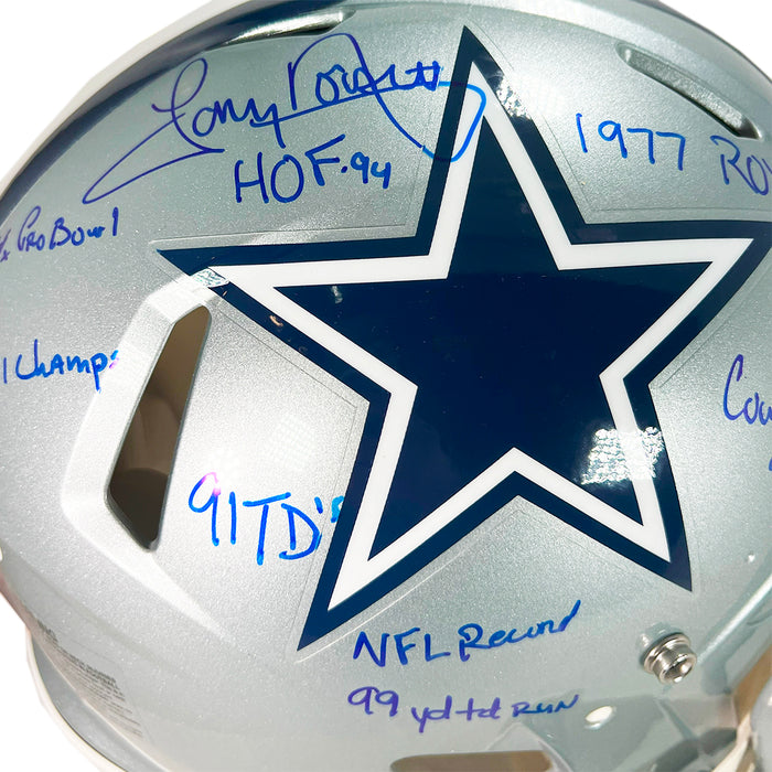Tony Dorsett Signed Stats Inscription Dallas Cowboys Authentic Speed Full-Size Football Helmet (Beckett)