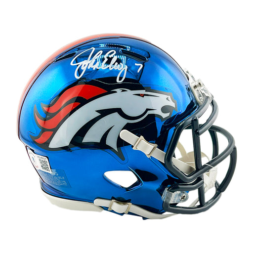 John Elway Signed Denver Broncos Chrome Mini Football Helmet (Beckett)