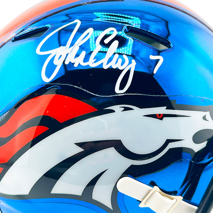 John Elway Signed Denver Broncos Chrome Mini Football Helmet (Beckett)