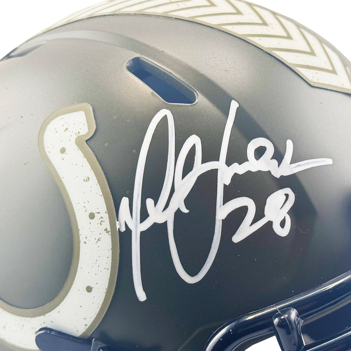 Marshall Faulk Signed Indianapolis Colts Salute to Service Mini Football Helmet (Beckett)