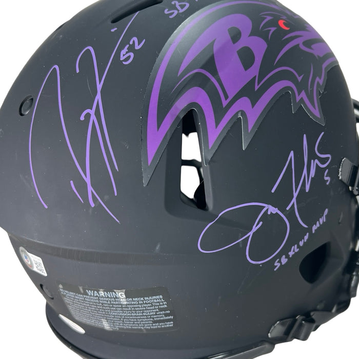 Ray Lewis Joe Flacco Signed SB MVP Inscription Baltimore Ravens Authentic Eclipse Speed Full-Size Football Helmet (Beckett)