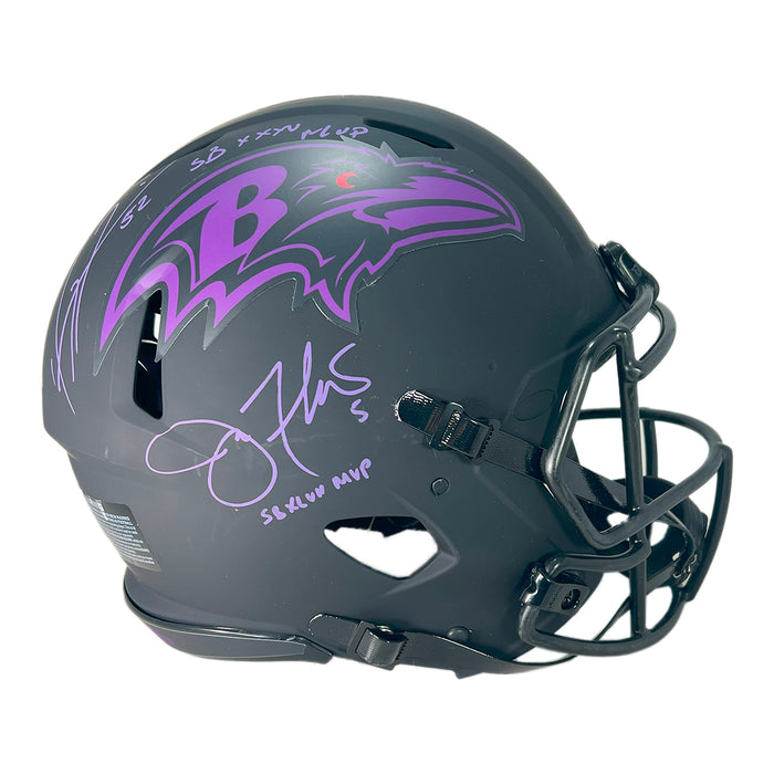 Ray Lewis Joe Flacco Signed SB MVP Inscription Baltimore Ravens Authentic Eclipse Speed Full-Size Football Helmet (Beckett)