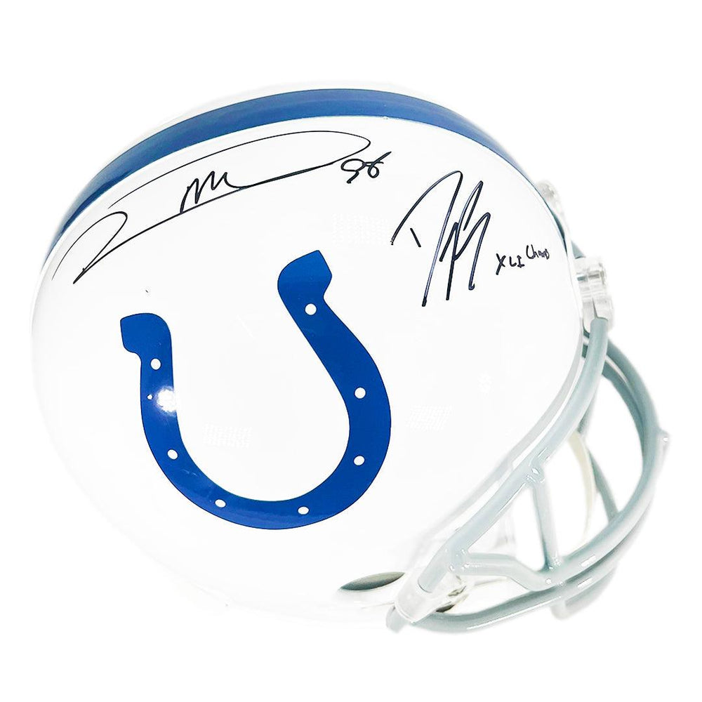 Dwight Freeney & Robert Mathis Signed XLI Champs Inscription Indianapolis Colts Full-Size Replica Football Helmet (JSA) - RSA